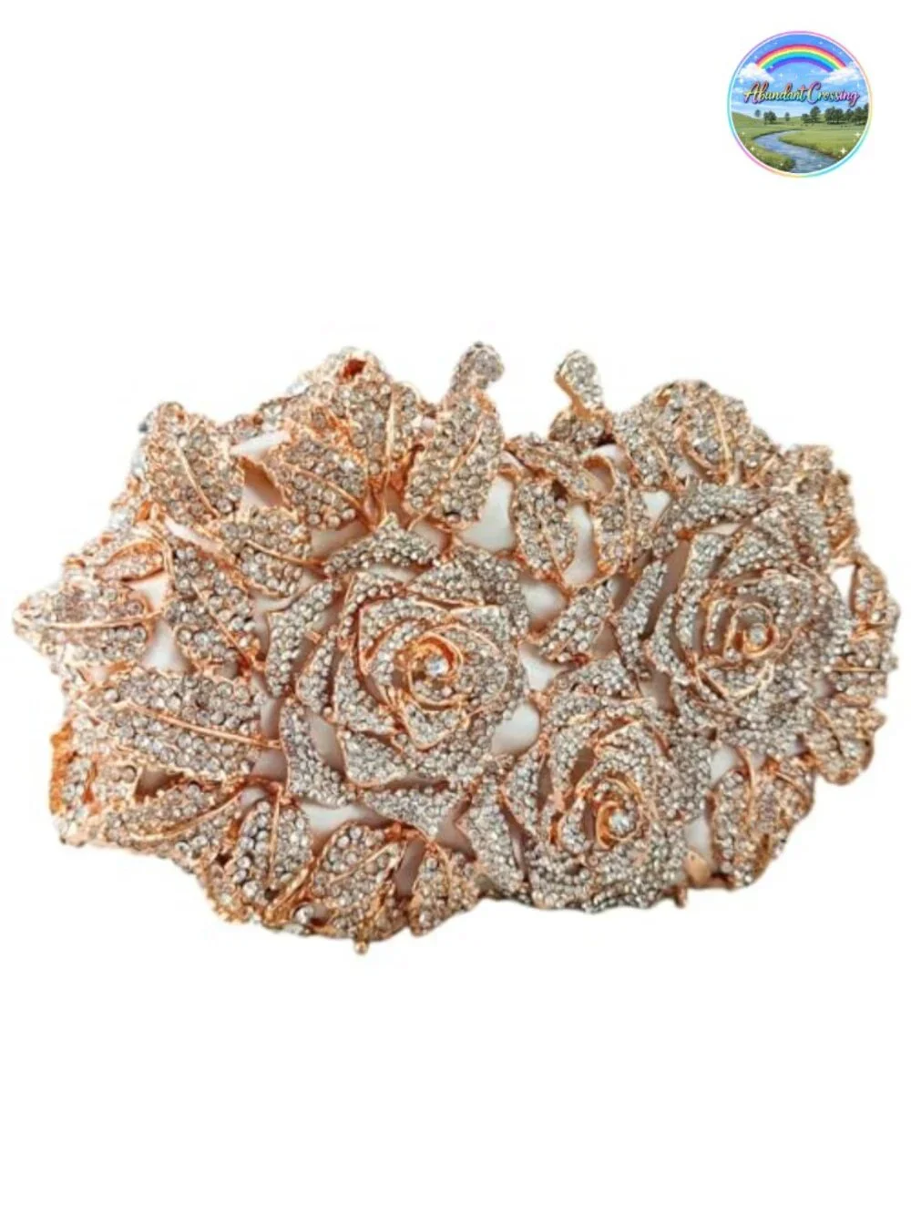 Crystal Flower Clutch Purse - Faux Leather Evening Bag with Chain, Rhinestone
